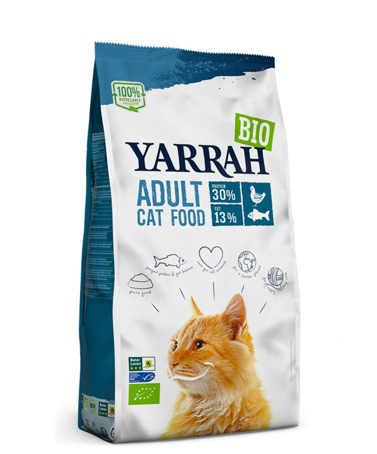 Органска сува храна за мачки од пилешко месо и риба | Yarrah | Adult | 800 gr