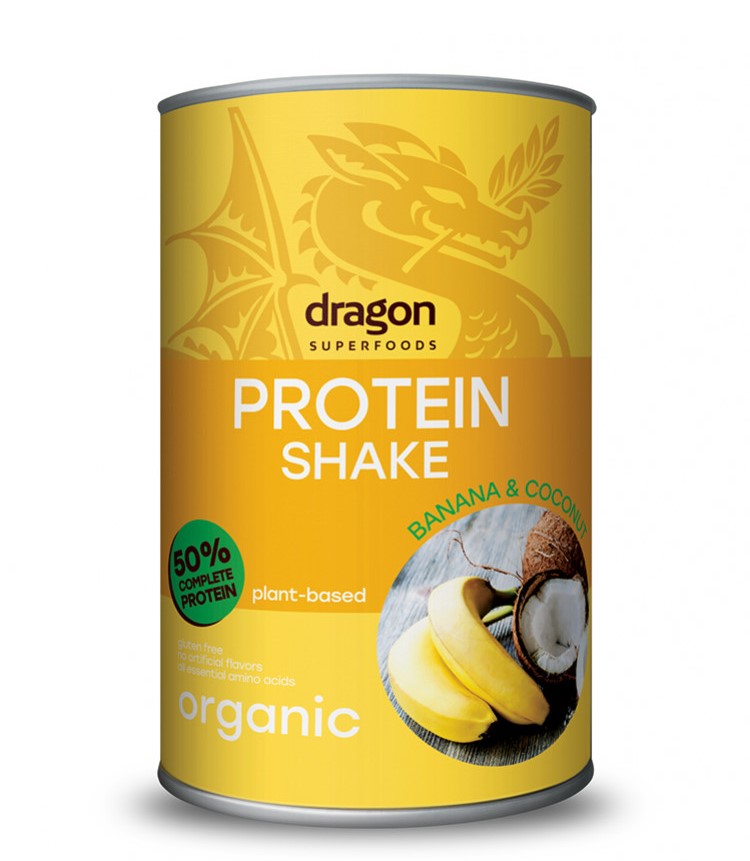 Органски безглутенски 52% протеински шејк од банана и кокос | Dragon Superfoods | 450 gr