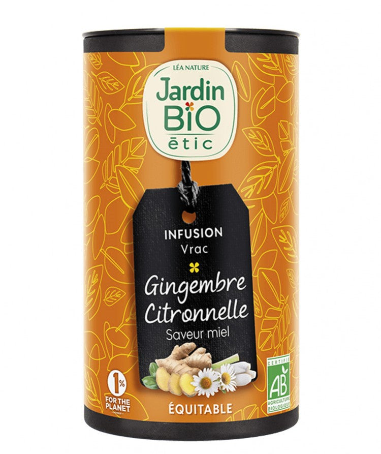 Органски чај од ѓумбир, лимонова трева, камилица и мед | Jardin Bio | 75 gr