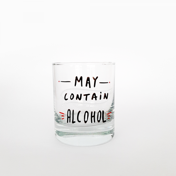 Стаклена чаша со дизајн | May Contain Alcohol | Тиноски