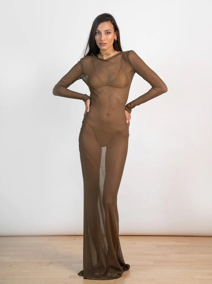 Долг фустан за плажа - маслинест | Bransoa