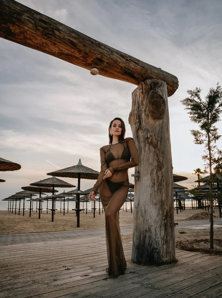 Долг фустан за плажа - маслинест | Bransoa