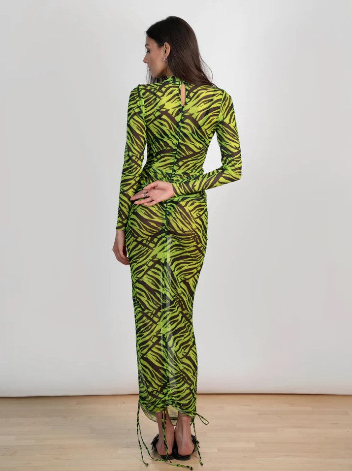 Долг фустан - зелен принт | Bransoa