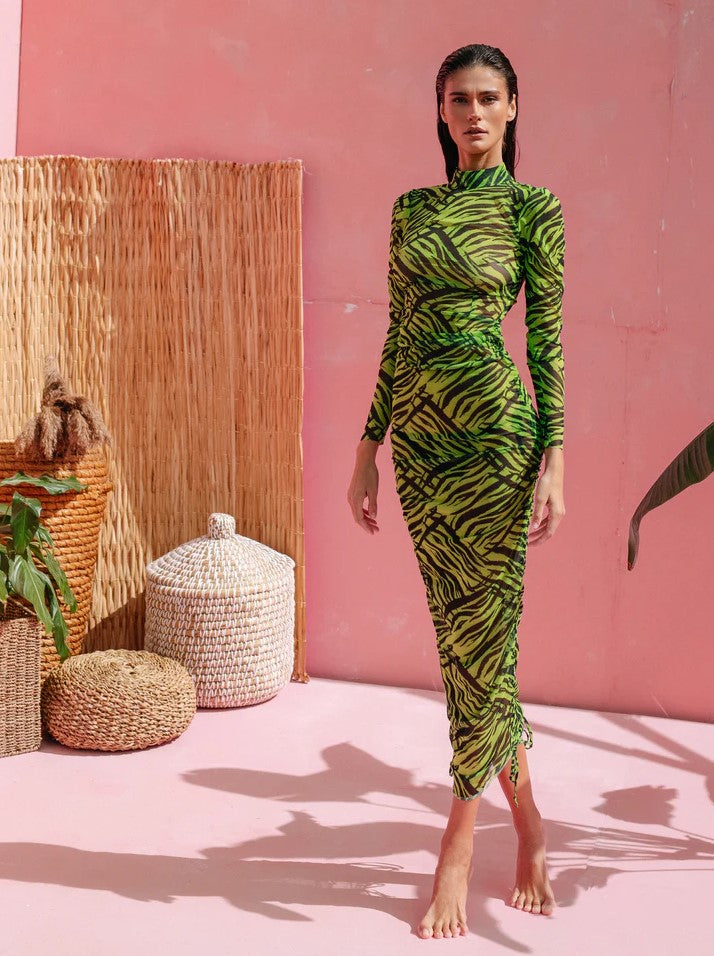 Долг фустан - зелен принт | Bransoa