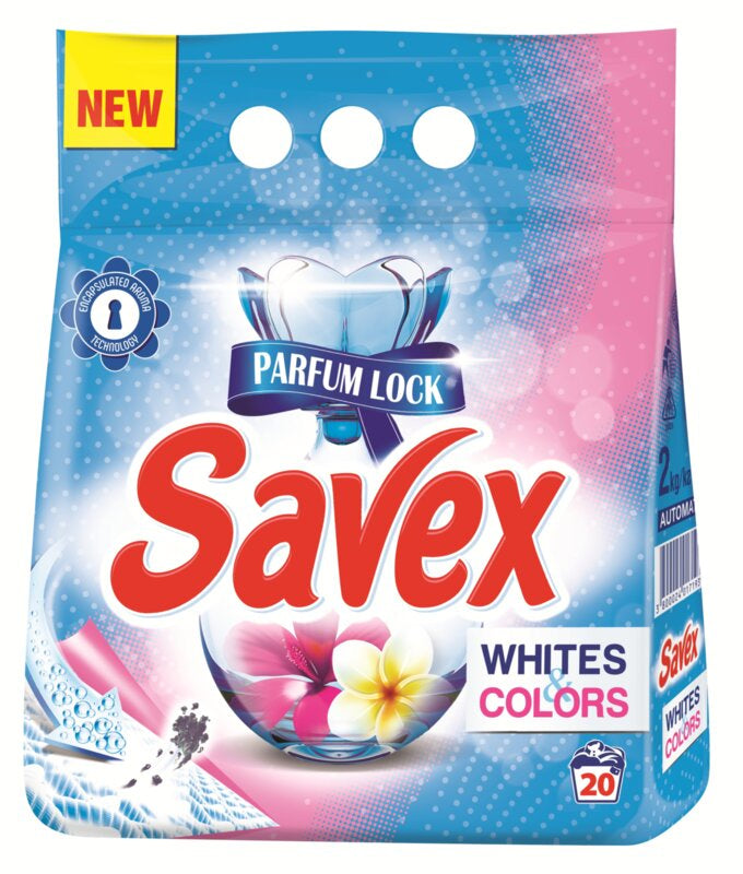Прашок за перење алишта | Savex | Whites & Colors 2 во 1 | 3kg
