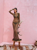 Долг фустан за плажа - маслинест | Bransoa