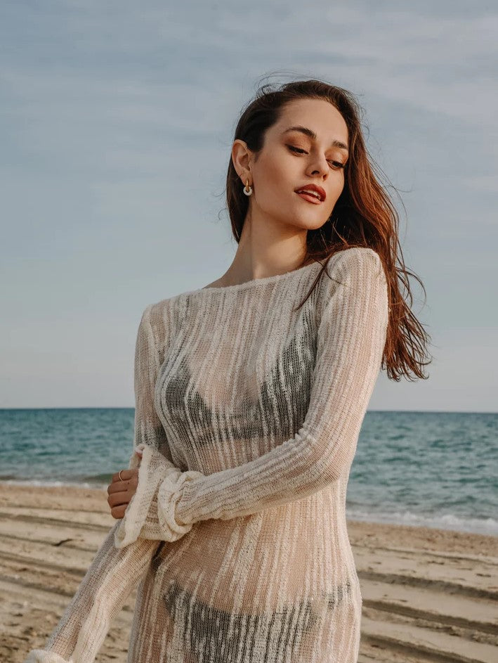 Долг фустан за плажа - крем | Bransoa