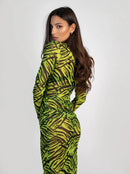 Долг фустан - зелен принт | Bransoa