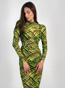 Долг фустан - зелен принт | Bransoa