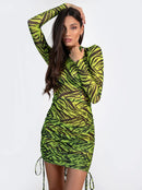 Долг фустан - зелен принт | Bransoa