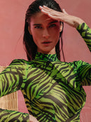 Долг фустан - зелен принт | Bransoa