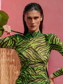 Долг фустан - зелен принт | Bransoa