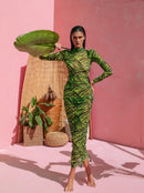 Долг фустан - зелен принт | Bransoa