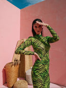 Долг фустан - зелен принт | Bransoa