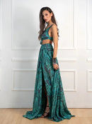 Долг фустан - зелен принт | Bransoa