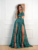 Долг фустан - зелен принт | Bransoa