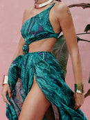 Долг фустан - зелен принт | Bransoa