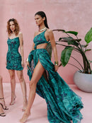 Долг фустан - зелен принт | Bransoa