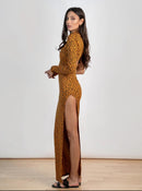 Долг фустан - Кафеав принт | Bransoa