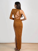 Долг фустан - Кафеав принт | Bransoa