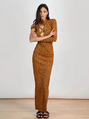 Долг фустан - Кафеав принт | Bransoa