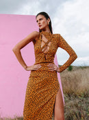 Долг фустан - Кафеав принт | Bransoa