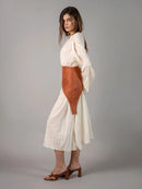 Миди фустан со корсет - бел | Bransoa