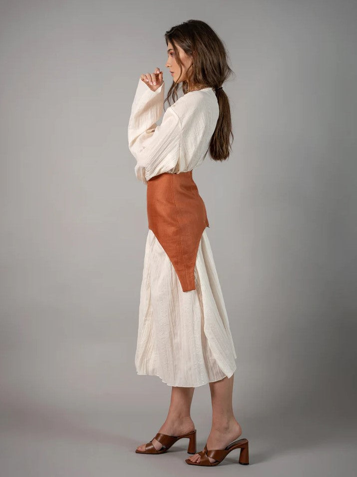 Миди фустан со корсет - бел | Bransoa