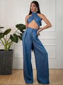 Сини Palazzo панталони | Bransoa