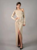 Миди фустан - шампањ | Bransoa