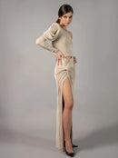 Миди фустан - шампањ | Bransoa