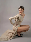 Миди фустан - шампањ | Bransoa