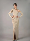 Миди фустан - шампањ | Bransoa