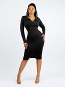 Фустан | Long Sleeve Ribbed Button Dress | Lily MK