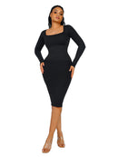 Фустан | Square Neck Long Sleeve Midi Dress | Lily MK