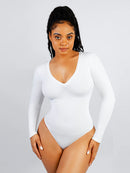 Боди | Long Sleeve Ribbed V Neck Bodysuit | Lily MK